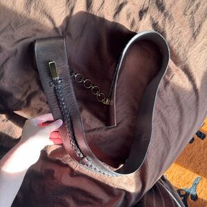 Vintage Italian Brown Leather Belt with Chain Detail